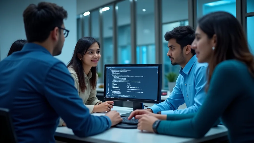 The image shows a digital screen displaying an IT company job circular for a Junior Developer in Bangladesh.