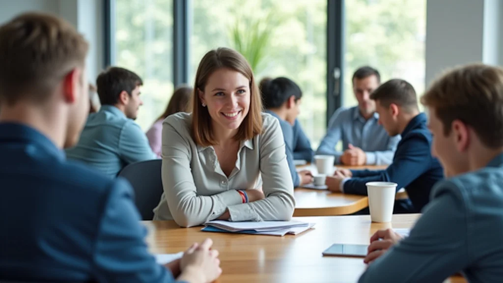 The image shows people working in modern offices, symbolizing opportunities for Bangladesh citizens in Lithuania.