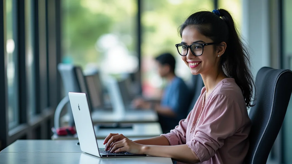 The image shows a group of young Bangladeshi professionals gathered around a computer, discussing a marketing job circular.